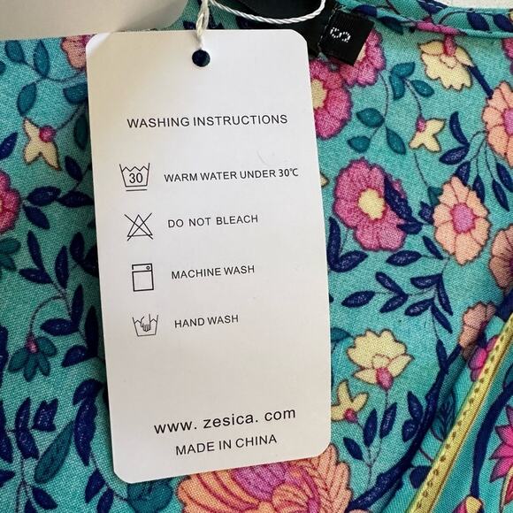 Zesica Blue Pink Floral Short Sleeve V-Neck Wrap Mini Summer Dress Small NEW - Picture 13 of 13